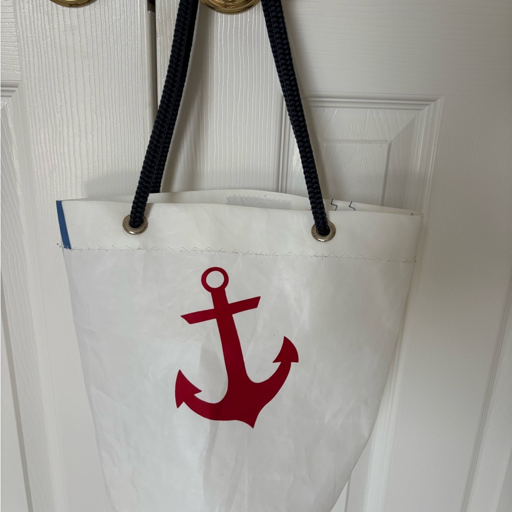 Red and White Nautical Sailcloth Tote Bag with Anchor Design